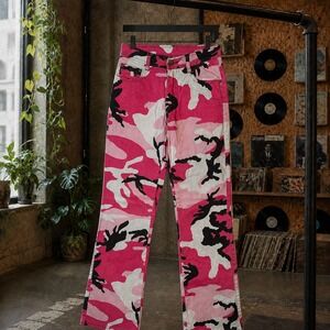Rothco Pink Camo Flare Pants Y2K Streetwear Mid Rise Trousers Size 1/2